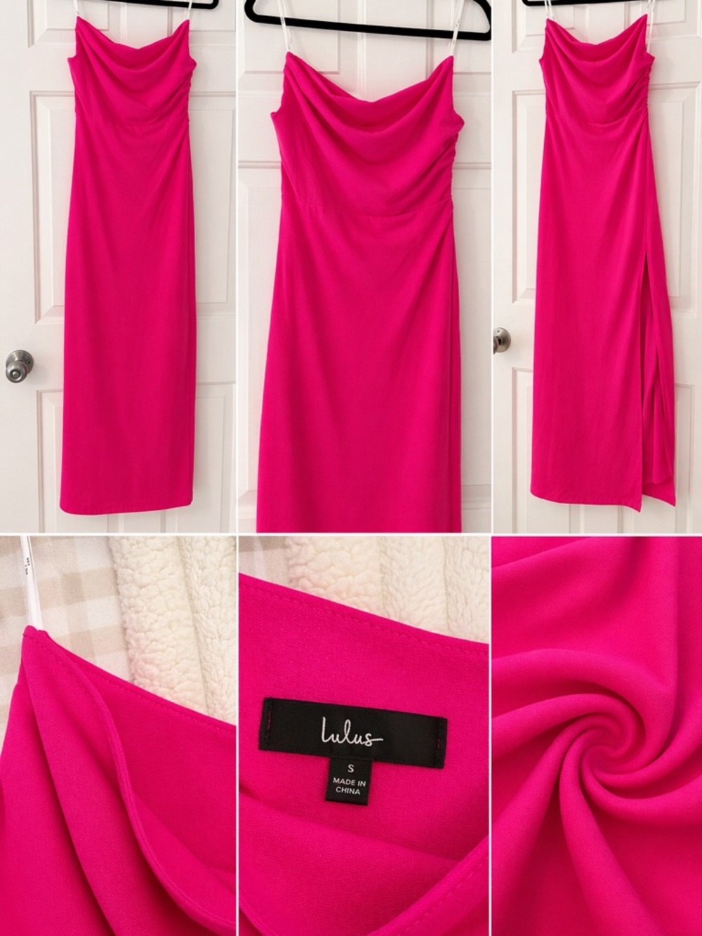Lulu's Hot Pink Cowl Neck Midi Slip Dress